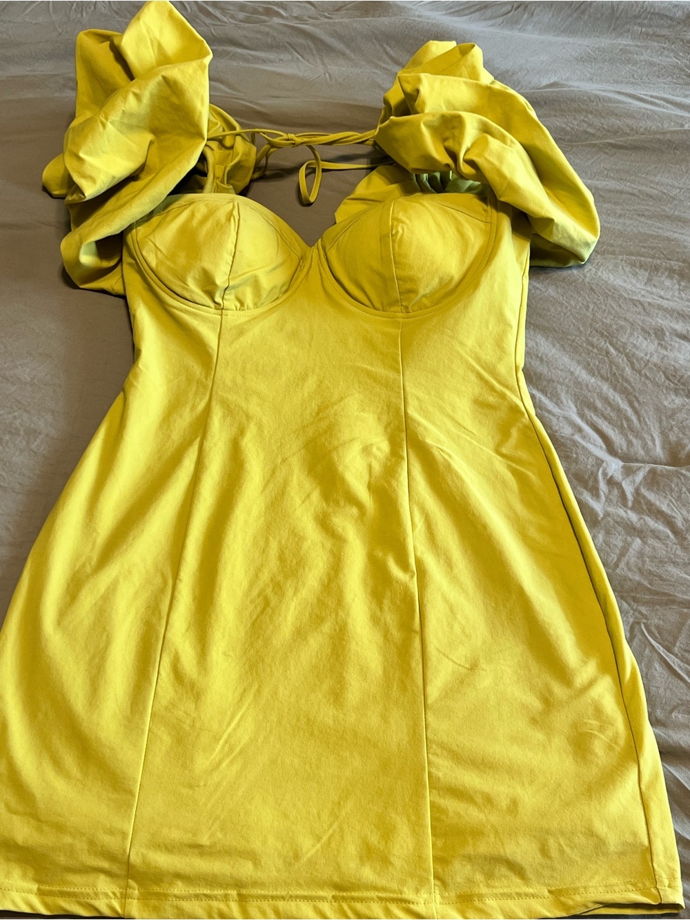 Fashion Nova Bright Yellow Puff-Sleeve Mini Dress